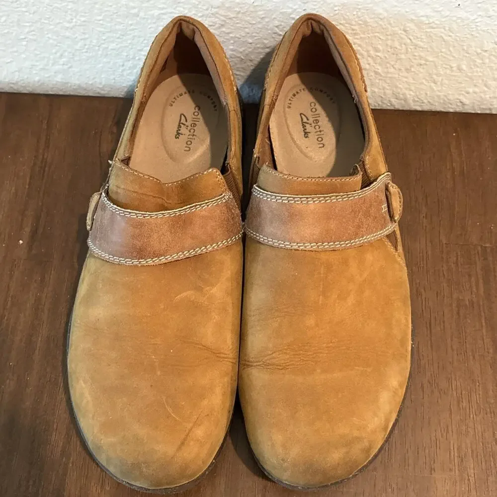 Clarks Collection Women’s 10 Leather Slip-Ons Roseville Dot Dark Tan